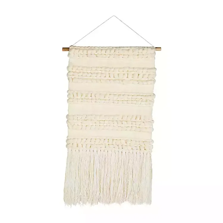 Kirklands Home Wall Plaques|Cream Woven Fringe Macrame Wall Hanging Ivory