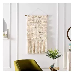 Kirklands Home Wall Plaques|Cream Woven Fringe Macrame Wall Hanging Ivory