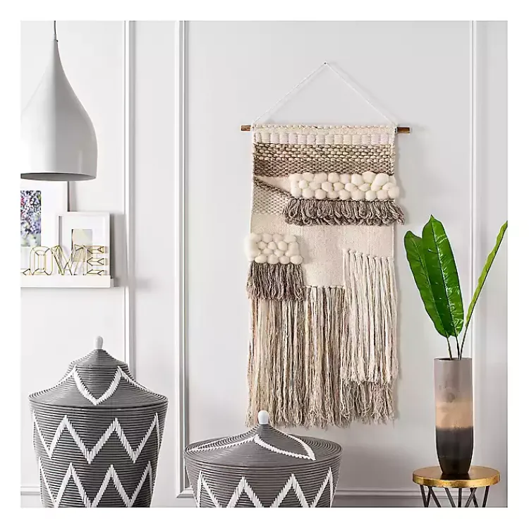 Kirklands Home Wall Plaques|Cream Woven Layered Textured Macrame Wall Hanging Ivory