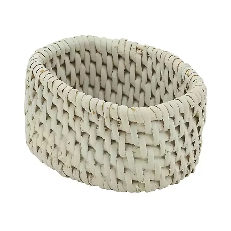 Kirklands Home Table Linens|Cream Woven Rattan Oval Napkin Rings, Set of 4 White