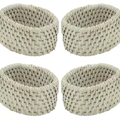 Kirklands Home Table Linens|Cream Woven Rattan Oval Napkin Rings, Set of 4 White