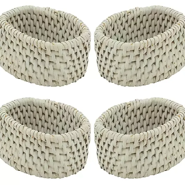 Kirklands Home Table Linens|Cream Woven Rattan Oval Napkin Rings, Set of 4 White