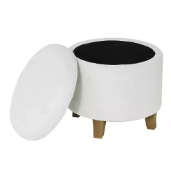 Kirklands Home Benches & Ottomans|Cream Woven Upholstered Tufted Storage Ottoman White