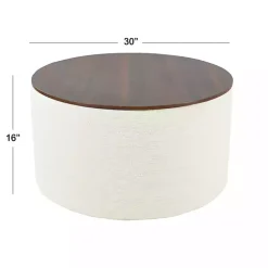 Kirklands Home Benches & Ottomans|Cream Woven Wood Top Storage Ottoman Ivory