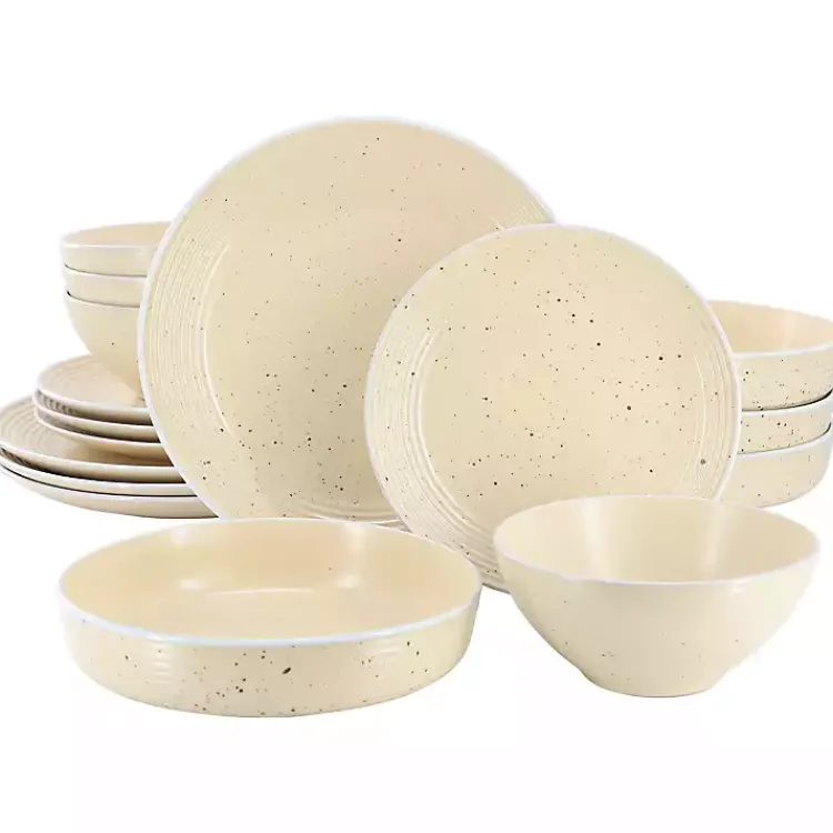 Kirklands Home Dinnerware|Cream Emilia Stoneware 16pc. Dinnerware Set Yellow