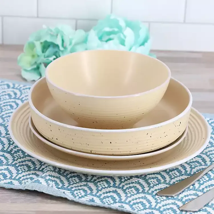 Kirklands Home Dinnerware|Cream Emilia Stoneware 16pc. Dinnerware Set Yellow