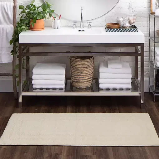 Kirklands Home Bathroom Rugs|Creme Plush Reversible Cotton Bath Mat, 60 in. Ivory