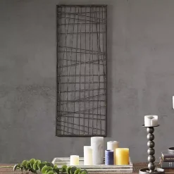 Kirklands Home Wall Plaques|Crosshatch Metal Frame Plaque Brown