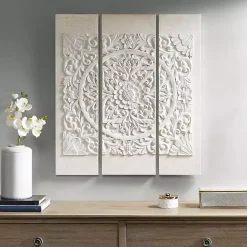 Kirklands Home Canvas Art|3D Embellished Canvas 3-pc. Set Ivory