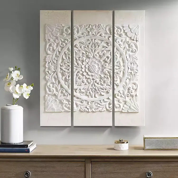 Kirklands Home Canvas Art|3D Embellished Canvas 3-pc. Set Ivory