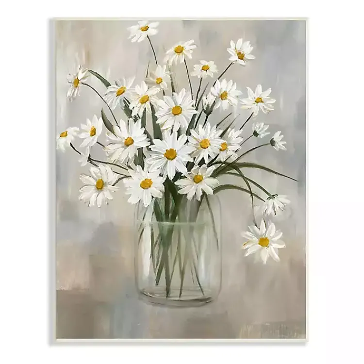 Kirklands Home Canvas Art|Daisy Bloom Bouquet Potted Flower Wall Plaque Gray
