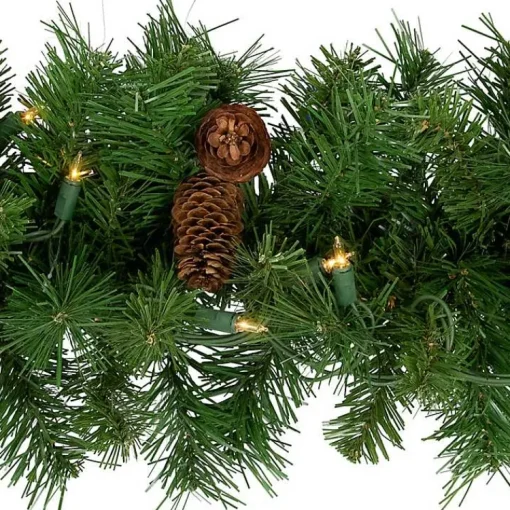 Best Dakota Pinecone Clear LED Lit Garland, 108 in. Arrangements & Greenery
