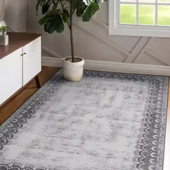 Kirklands Home Area Rugs|Dardon Bordered Washable Area Rug, 5x7 Gray