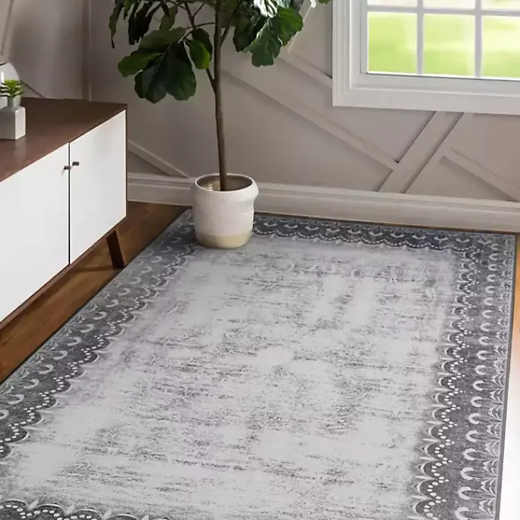 Kirklands Home Area Rugs|Dardon Bordered Washable Area Rug, 5x7 Gray