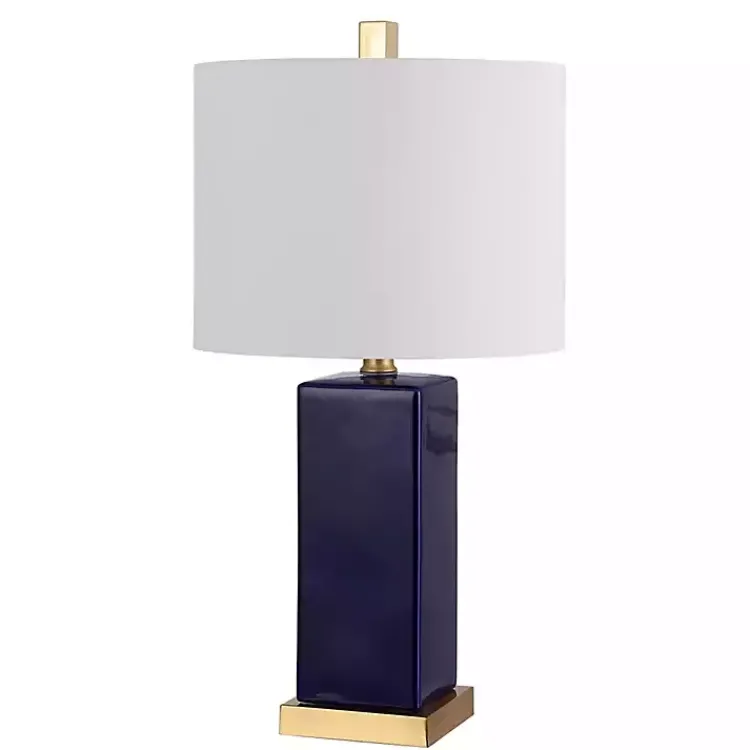 Kirklands Home Table Lamps|Dark Blue Ceramic Square Wendi Table Lamp White