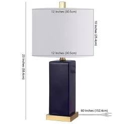 Kirklands Home Table Lamps|Dark Blue Ceramic Square Wendi Table Lamp White
