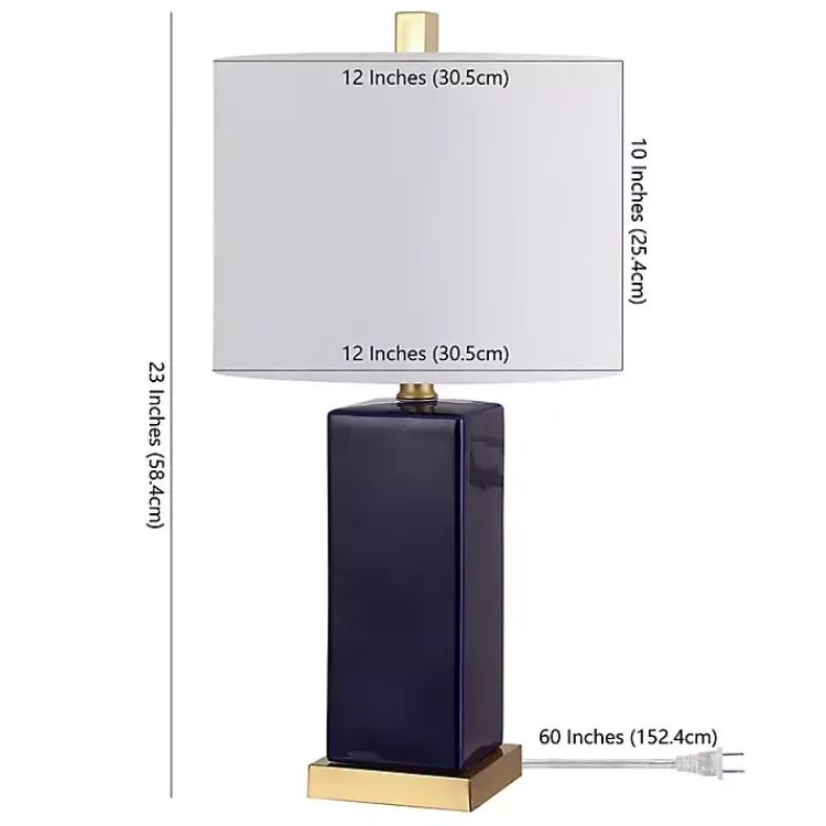 Kirklands Home Table Lamps|Dark Blue Ceramic Square Wendi Table Lamp White