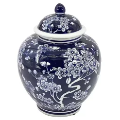 Discount Dark Floral Chinoiserie Jar, 10 in. Decorative Bowls & Jars