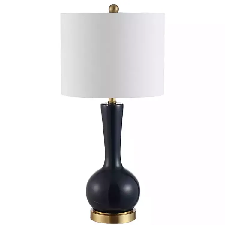 Kirklands Home Table Lamps|Dark Blue Glass Gaetna Table Lamp White