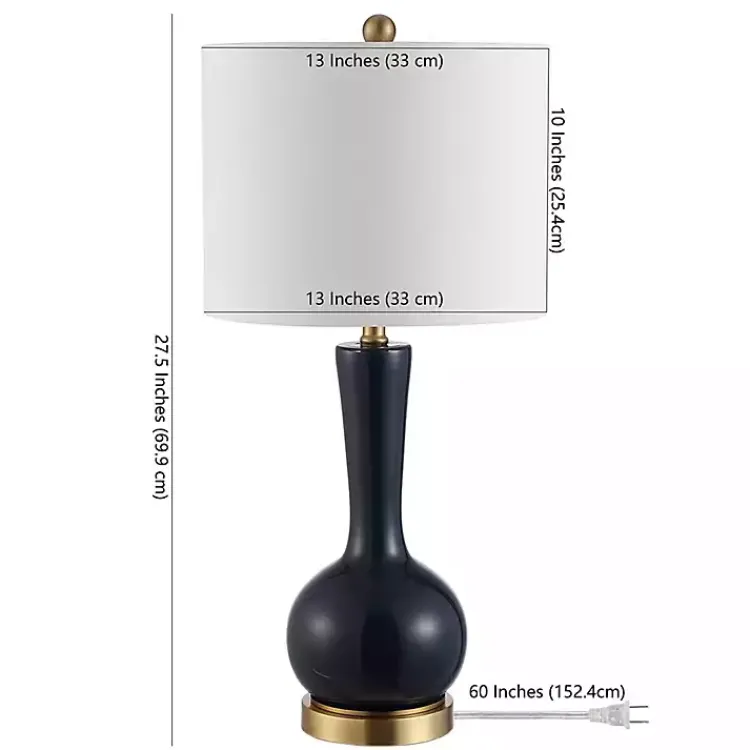 Kirklands Home Table Lamps|Dark Blue Glass Gaetna Table Lamp White