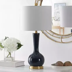 Kirklands Home Table Lamps|Dark Blue Glass Gaetna Table Lamp White