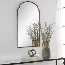 Kirklands Home Decorative Mirrors|Dark Bronze Arched Scallop Edge Wall Mirror Gray