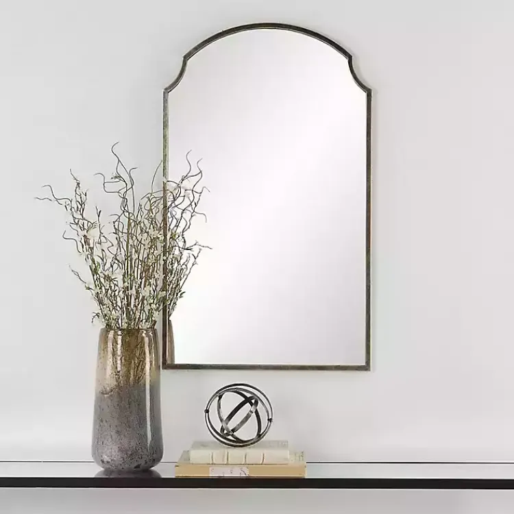 Kirklands Home Decorative Mirrors|Dark Bronze Arched Scallop Edge Wall Mirror Gray