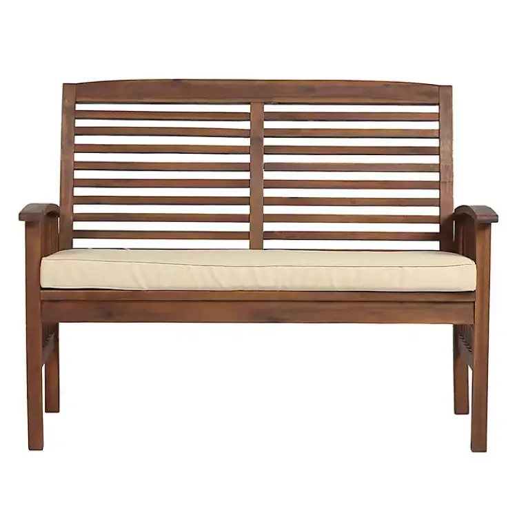Kirklands Home Outdoor Seating|Dark Acacia Wood Loveseat Bench with Cushion Brown