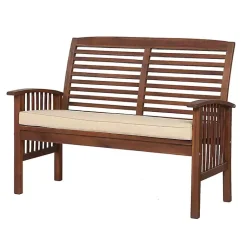 Kirklands Home Outdoor Seating|Dark Acacia Wood Loveseat Bench with Cushion Brown