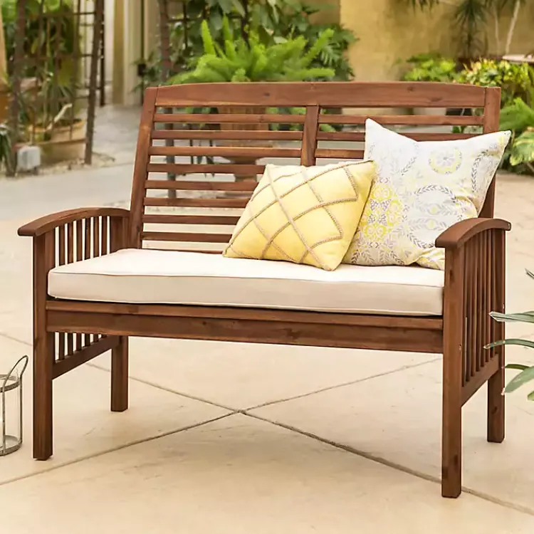 Kirklands Home Outdoor Seating|Dark Acacia Wood Loveseat Bench with Cushion Brown