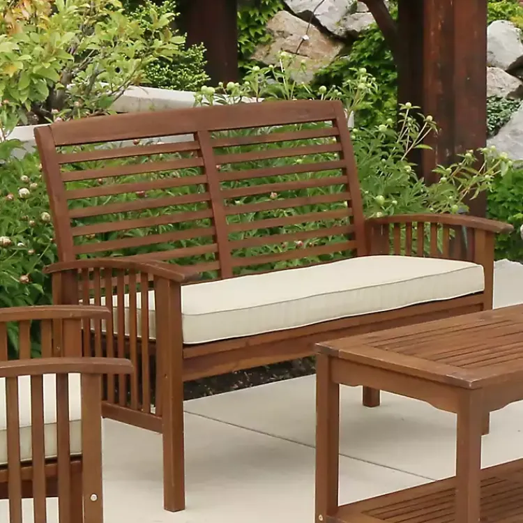 Kirklands Home Outdoor Seating|Dark Acacia Wood Loveseat Bench with Cushion Brown