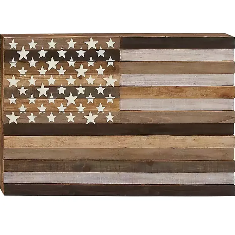 Kirklands Home Wall Plaques|Dark American Flag Wooden Wall Sculpture Brown