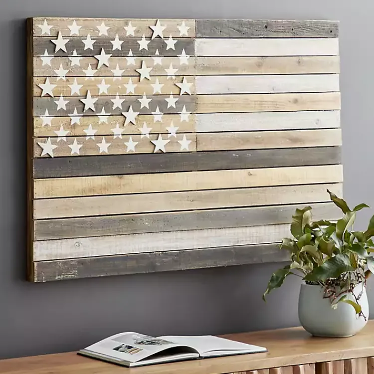 Kirklands Home Wall Plaques|Dark American Flag Wooden Wall Sculpture Brown