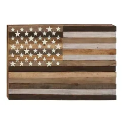 Kirklands Home Wall Plaques|Dark American Flag Wooden Wall Sculpture Brown