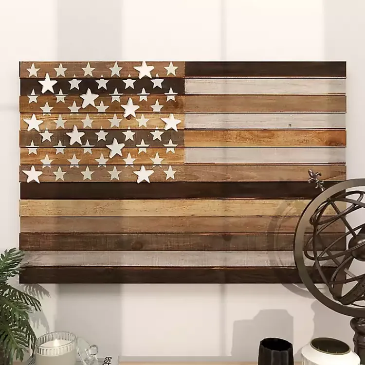 Kirklands Home Wall Plaques|Dark American Flag Wooden Wall Sculpture Brown