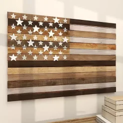 Kirklands Home Wall Plaques|Dark American Flag Wooden Wall Sculpture Brown