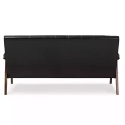 Kirklands Home Sofas & Loveseats|Dark Faux Leather Channel Sofa, 63 in. Brown