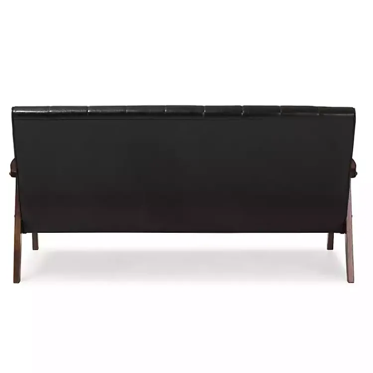 Kirklands Home Sofas & Loveseats|Dark Faux Leather Channel Sofa, 63 in. Brown