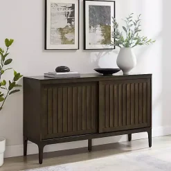 Kirklands Home Cabinets & Sideboards|Dark Slatted Sliding Door Sideboard Brown