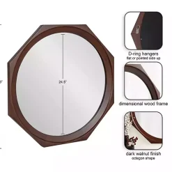 Kirklands Home Decorative Mirrors|Dark Wood Octagon Cyrus Wall Mirror Brown