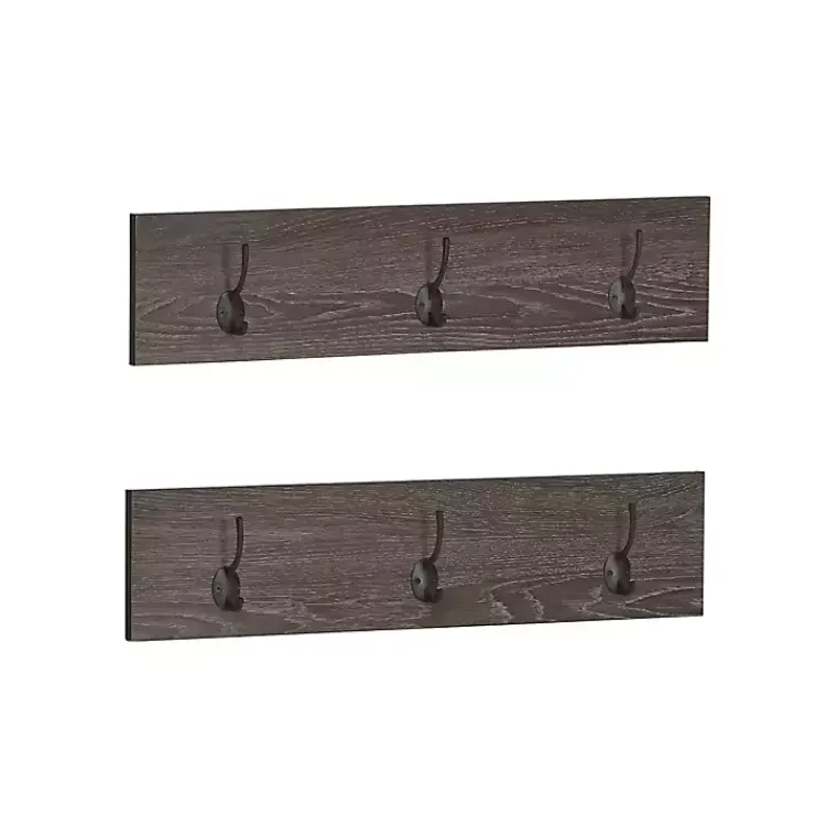 Kirklands Home Hooks|Dark Brown Wooden 3-Hook Coat Racks, Set of 2
