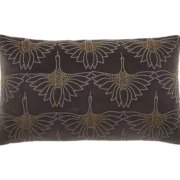 Hot Dark Beaded Deco Lumbar Pillow Pillows