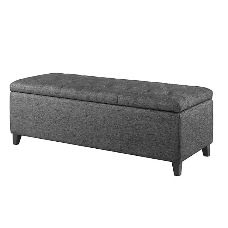 Kirklands Home Benches & Ottomans|Dark Button Tufted Storage Bench Gray
