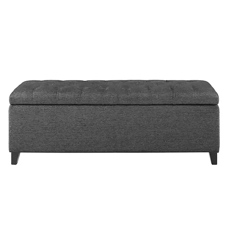 Kirklands Home Benches & Ottomans|Dark Button Tufted Storage Bench Gray