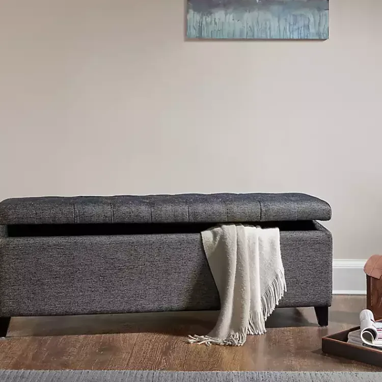 Kirklands Home Benches & Ottomans|Dark Button Tufted Storage Bench Gray