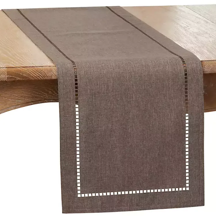 Kirklands Home Table Linens|Dark Hemstitch Border Table Runner Gray