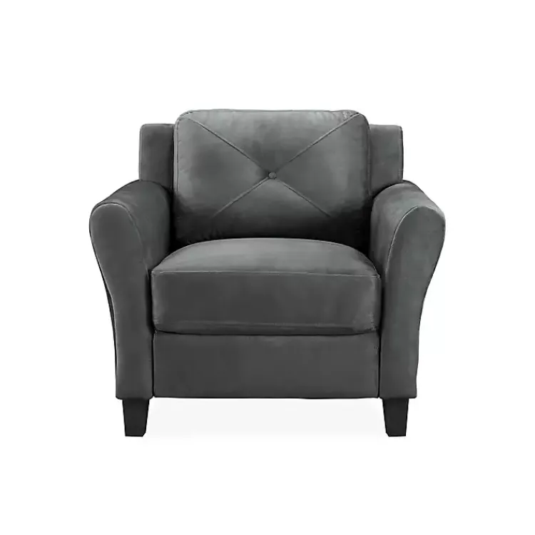 Kirklands Home Accent Chairs|Dark Kelly Microfiber Rolled Armchair Gray