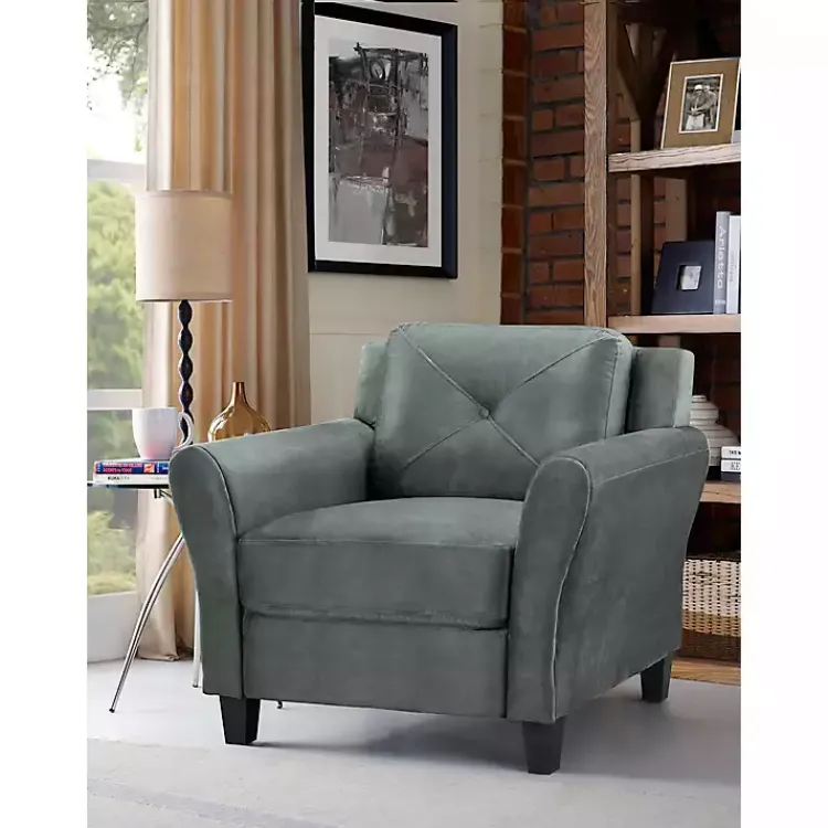 Kirklands Home Accent Chairs|Dark Kelly Microfiber Rolled Armchair Gray