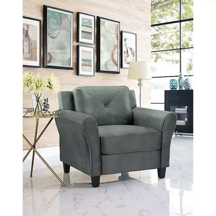 Kirklands Home Accent Chairs|Dark Kelly Microfiber Rolled Armchair Gray