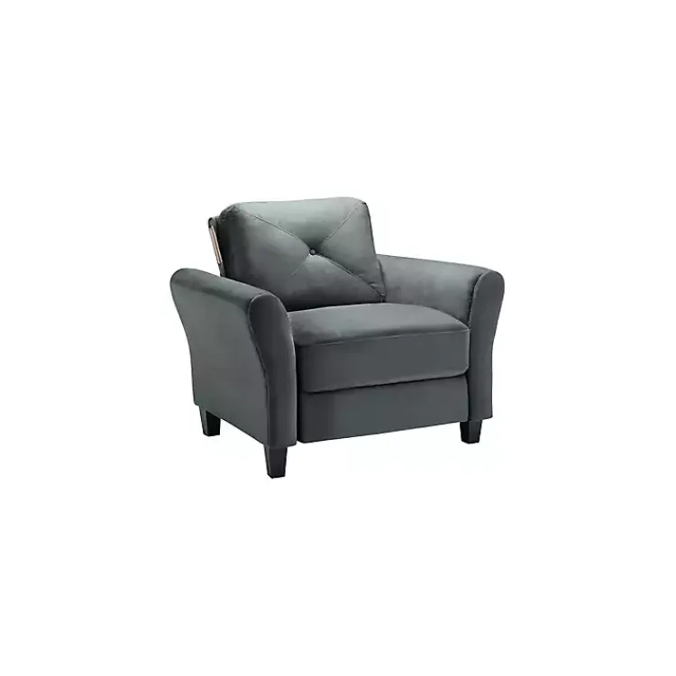 Kirklands Home Accent Chairs|Dark Kelly Microfiber Rolled Armchair Gray